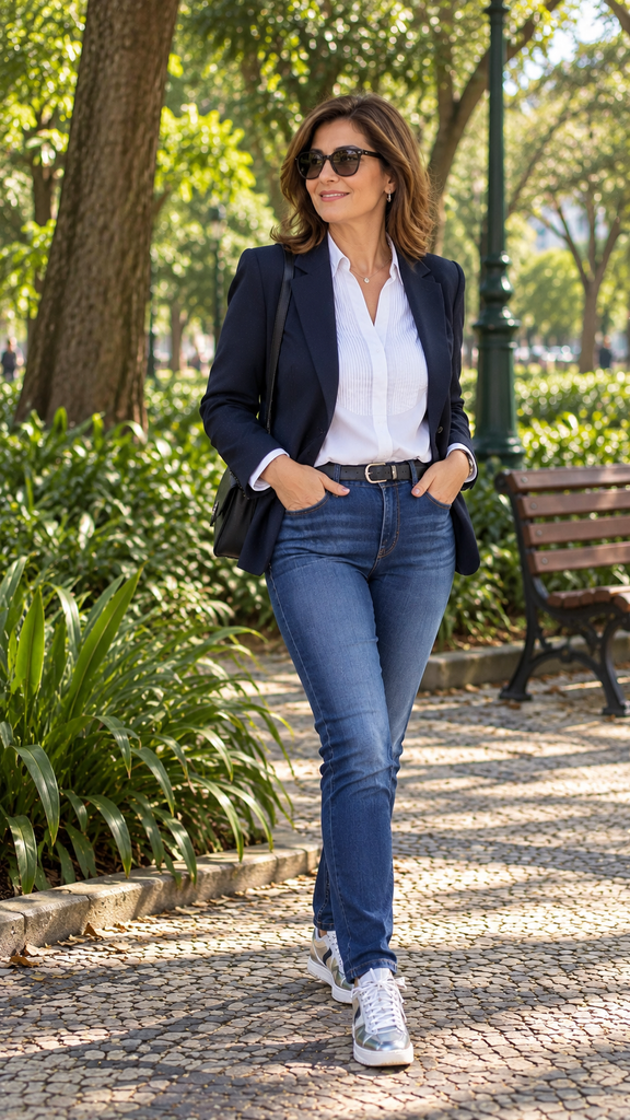Mulher elegante com camisa branca